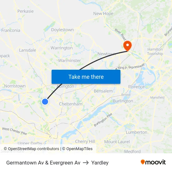 Germantown Av & Evergreen Av to Yardley map