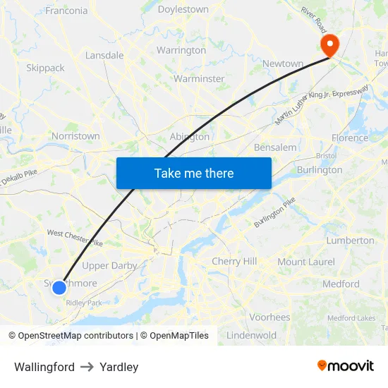 Wallingford to Yardley map