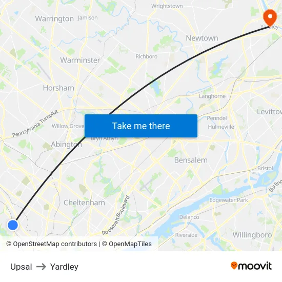 Upsal to Yardley map