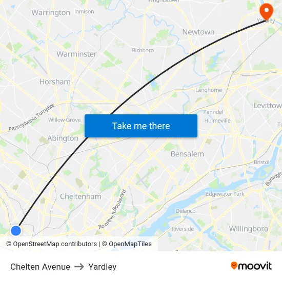 Chelten Avenue to Yardley map