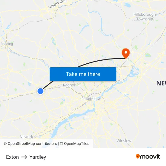 Exton to Yardley map