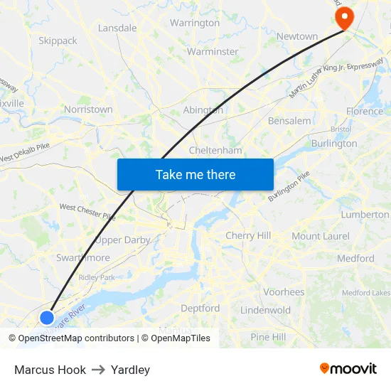 Marcus Hook to Yardley map