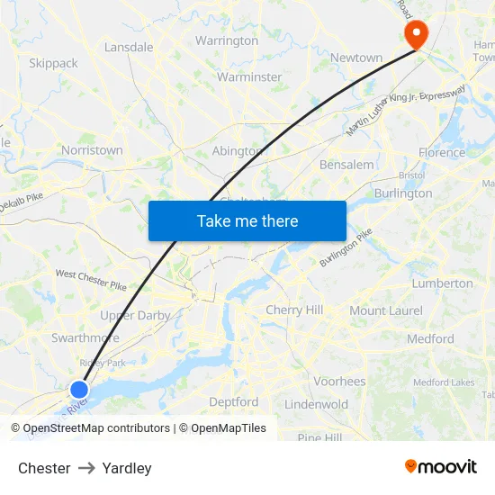 Chester to Yardley map