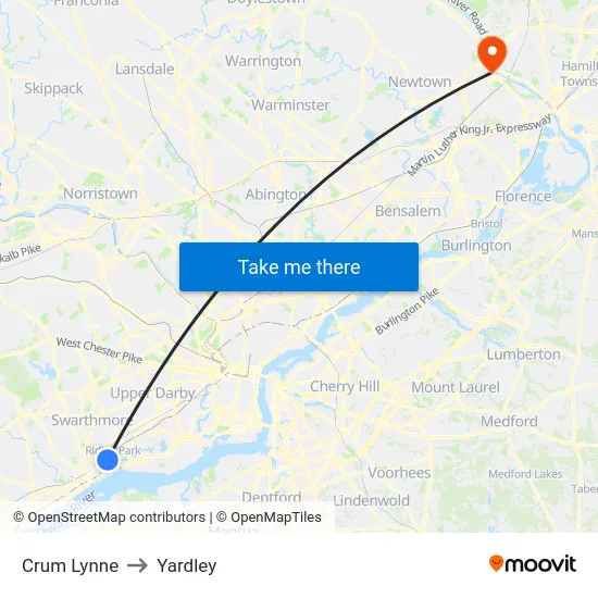 Crum Lynne to Yardley map