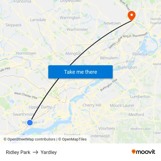 Ridley Park to Yardley map