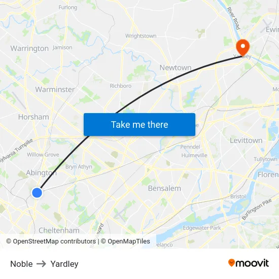 Noble to Yardley map