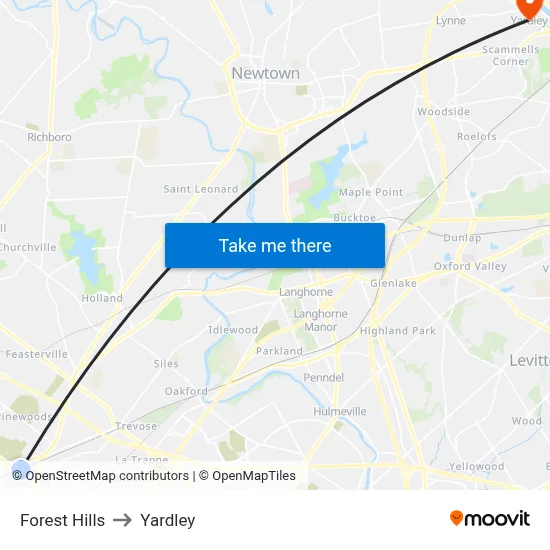 Forest Hills to Yardley map