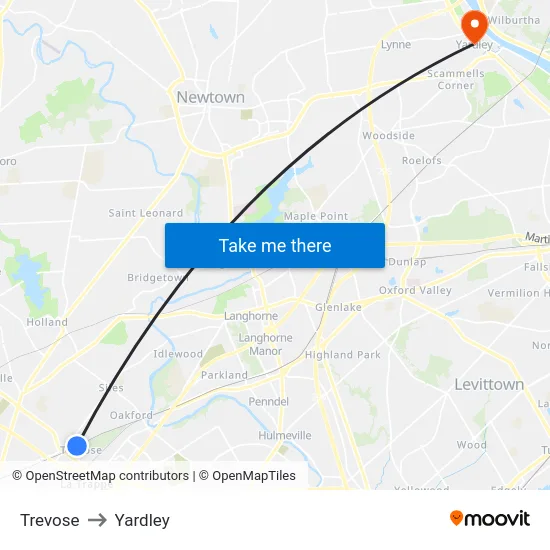 Trevose to Yardley map