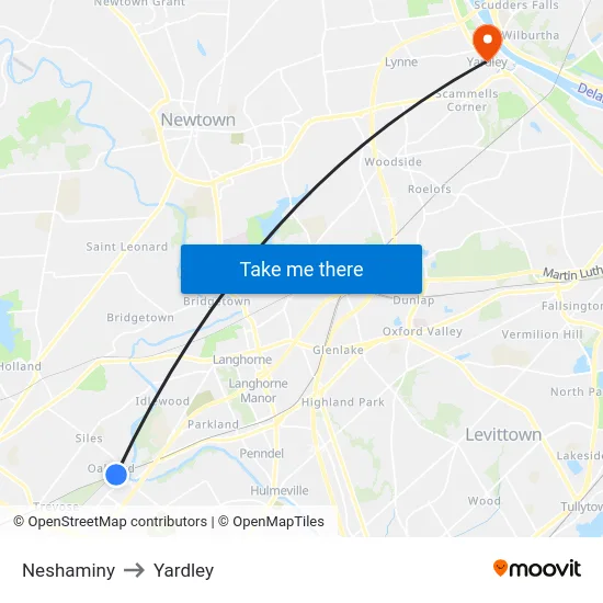 Neshaminy to Yardley map