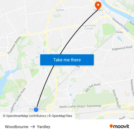 Woodbourne to Yardley map