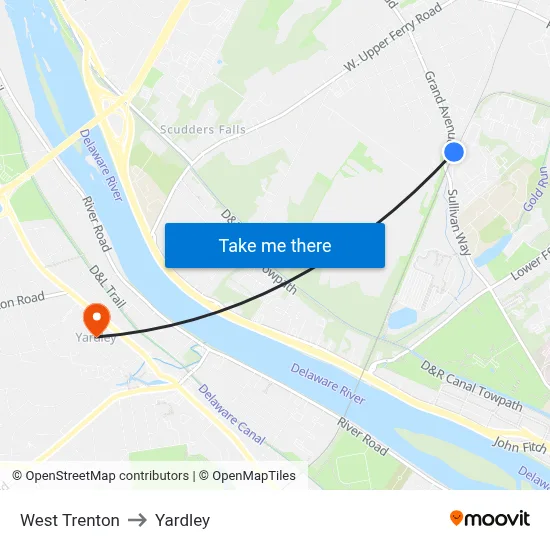West Trenton to Yardley map