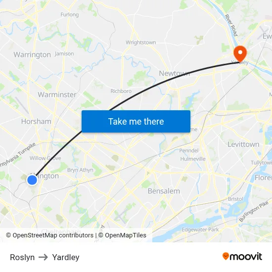 Roslyn to Yardley map