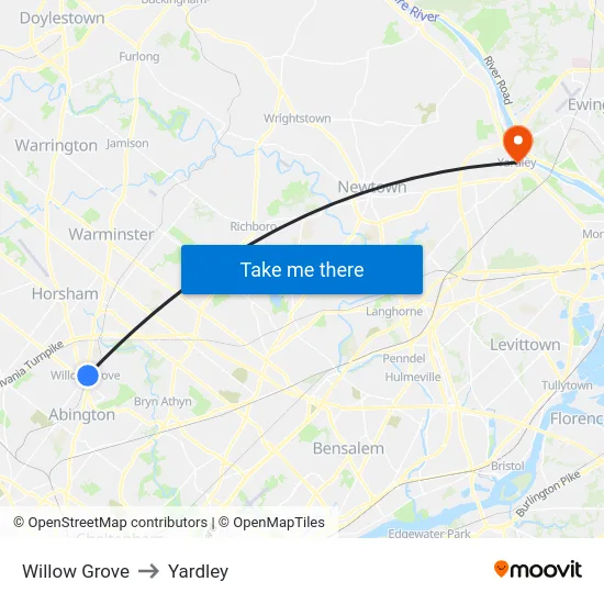 Willow Grove to Yardley map