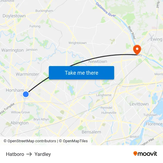Hatboro to Yardley map