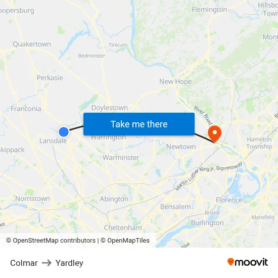 Colmar to Yardley map