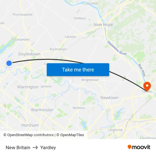 New Britain to Yardley map