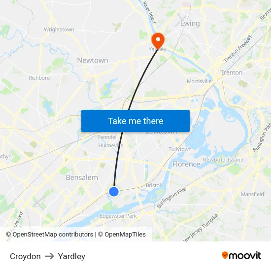 Croydon to Yardley map