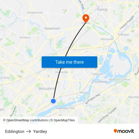 Eddington to Yardley map
