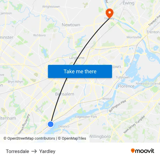Torresdale to Yardley map
