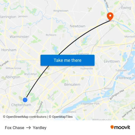 Fox Chase to Yardley map