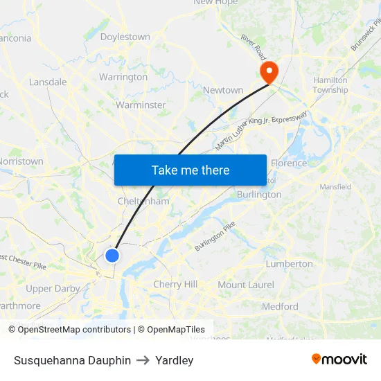 Susquehanna Dauphin to Yardley map