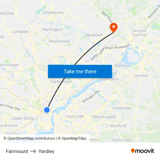 Fairmount to Yardley map