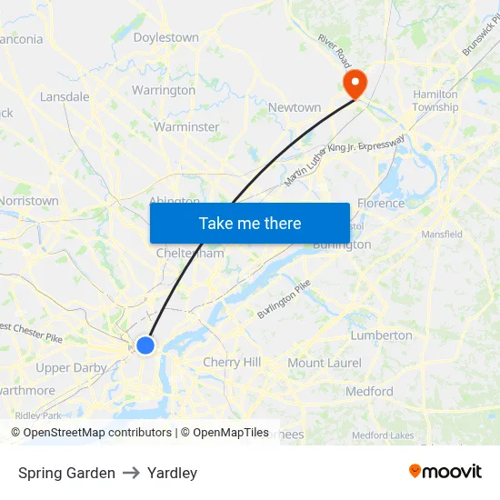 Spring Garden to Yardley map