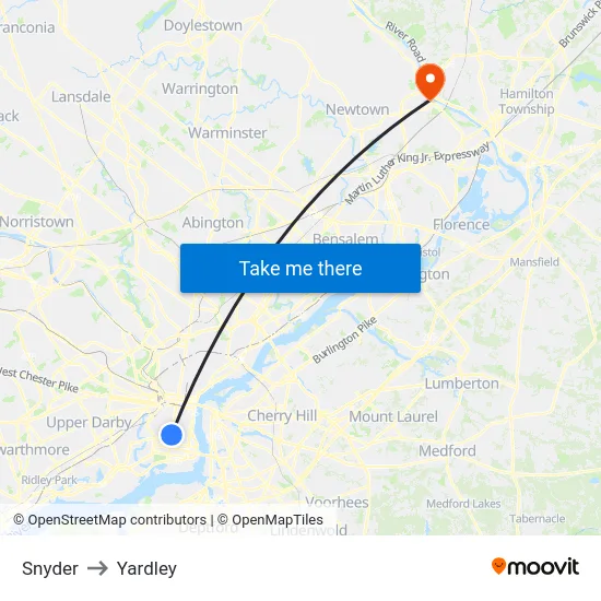 Snyder to Yardley map