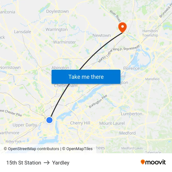 15th St Station to Yardley map