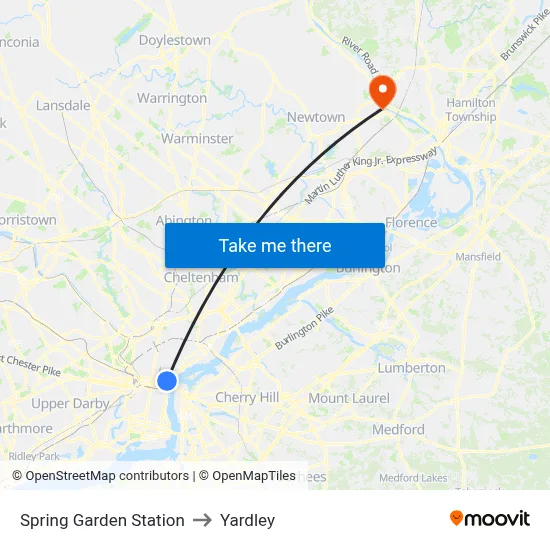 Spring Garden Station to Yardley map