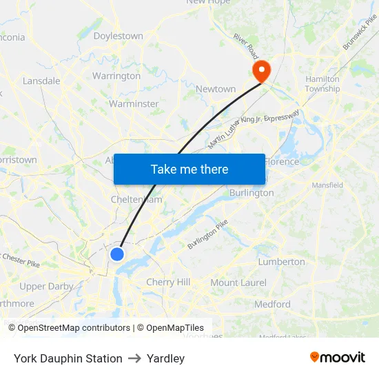 York Dauphin Station to Yardley map