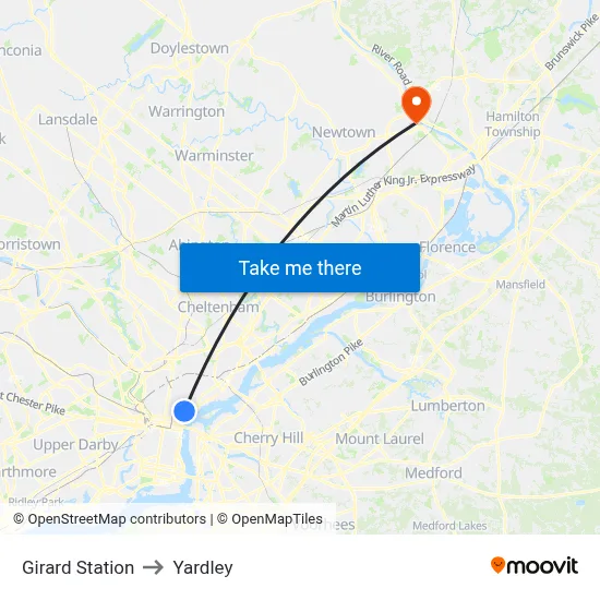Girard Station to Yardley map