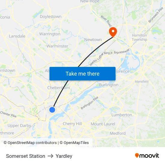Somerset Station to Yardley map