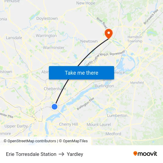 Erie Torresdale Station to Yardley map