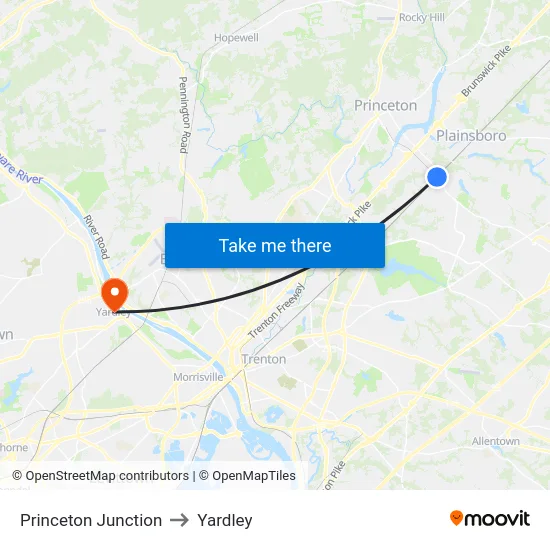 Princeton Junction to Yardley map