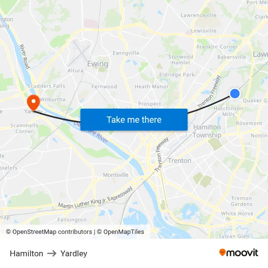 Hamilton to Yardley map