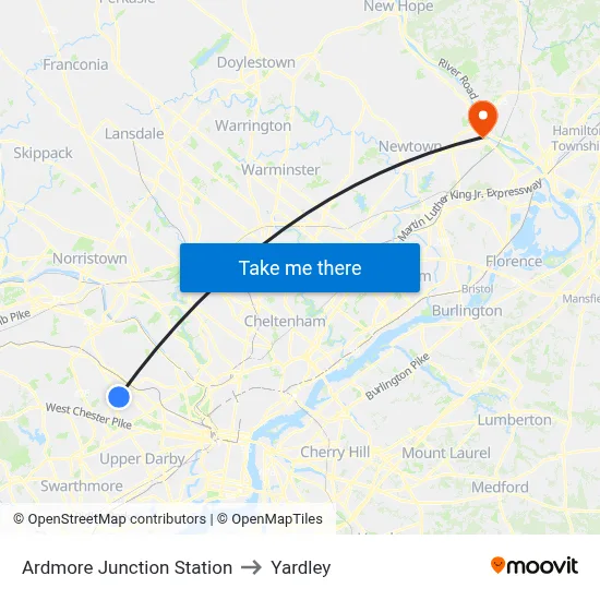 Ardmore Junction Station to Yardley map