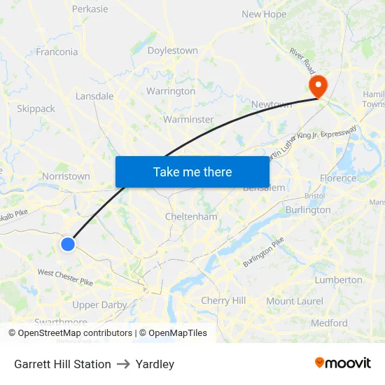 Garrett Hill Station to Yardley map