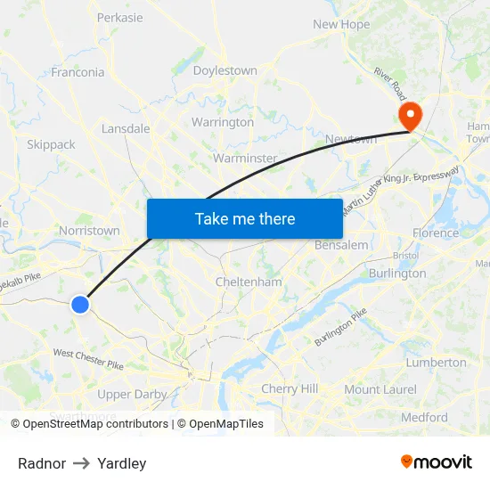Radnor to Yardley map