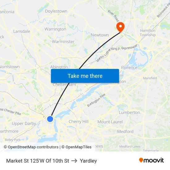 Market St 125'W Of 10th St to Yardley map