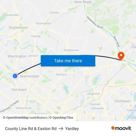 County Line Rd & Easton Rd to Yardley map