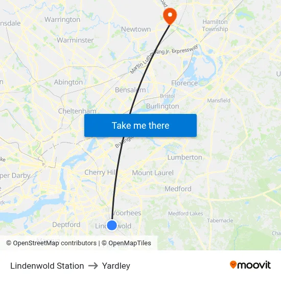Lindenwold Station to Yardley map