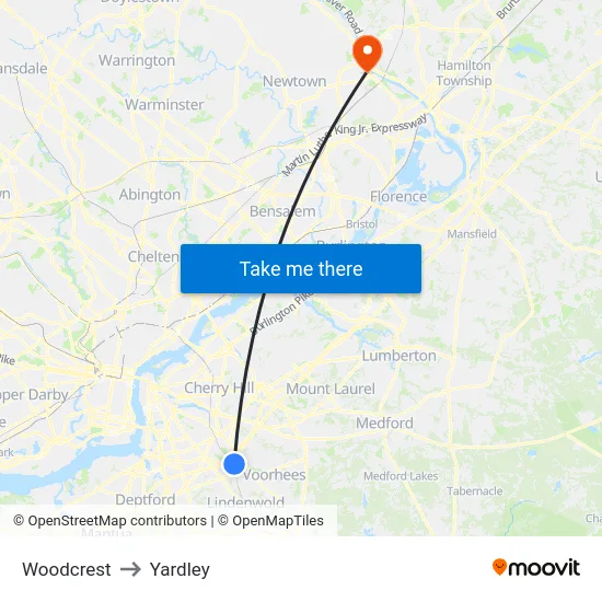 Woodcrest to Yardley map