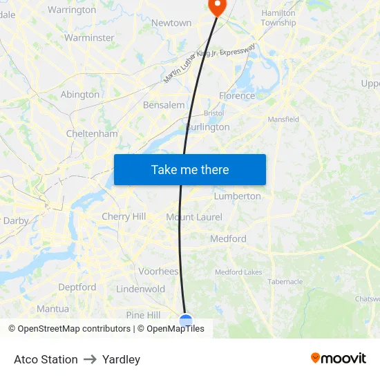 Atco Station to Yardley map