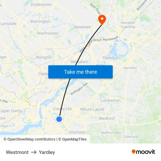 Westmont to Yardley map