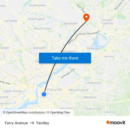 Ferry Avenue to Yardley map