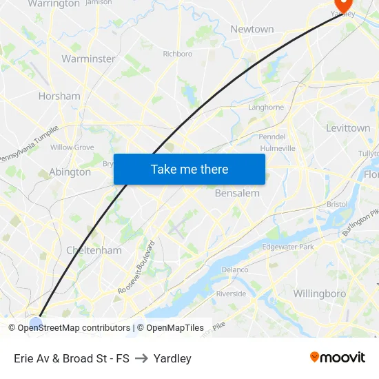 Erie Av & Broad St - FS to Yardley map