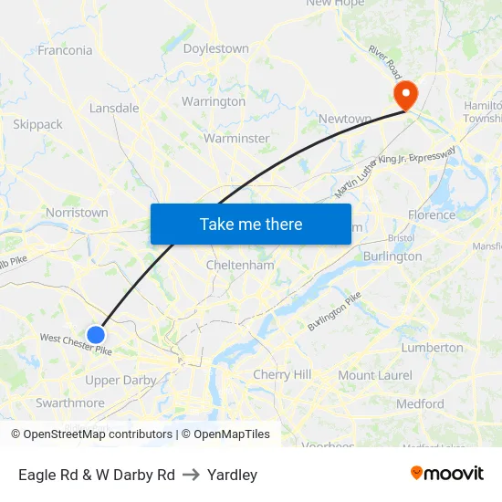 Eagle Rd & W Darby Rd to Yardley map