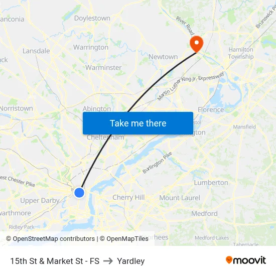 15th St & Market St - FS to Yardley map