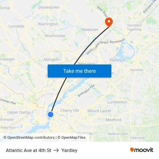 Atlantic Ave at 4th St to Yardley map
